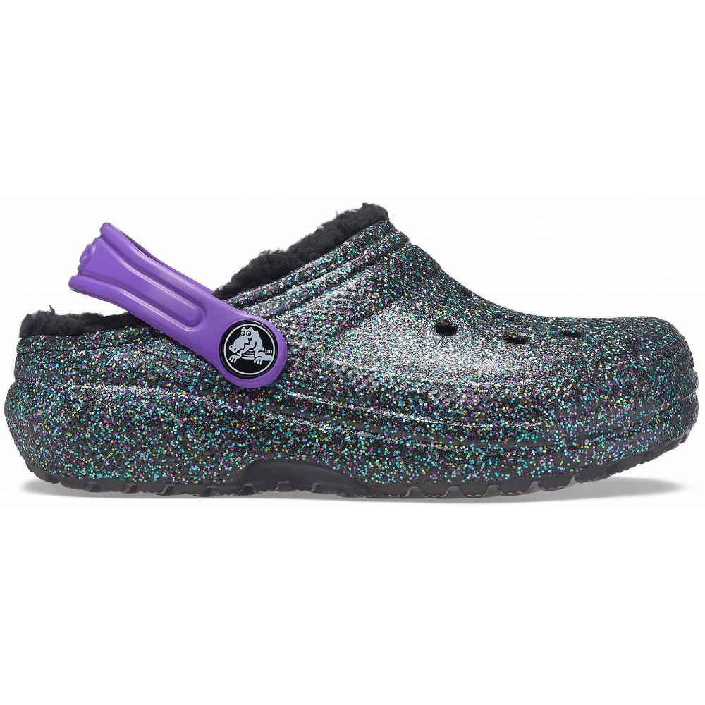Olive Girls' Crocs Classic Glitter Lined Clog Slippers | NZ 1613QMAZ